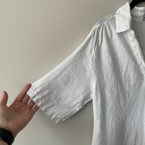 Nikita Linen Pullover V-Neck Short Sleeve Curvy Hem Casual Blouse White Large - Picture 4 of 10